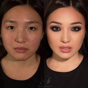 азиатский макияж до и после