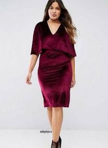 Large burgundy velvet midi length dress
