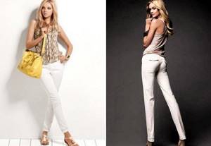 Белые брюки в сочетании с кремовой блузой