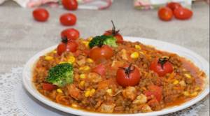 Lentils with beef and vegetables