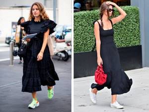 Black Dress and Sneakers looks