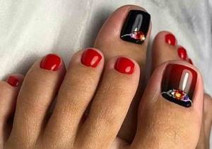 black and red pedicure