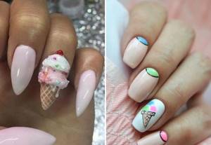 Nail design with ice cream in a cone