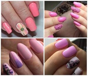 Nail design in gray-pink color. Photos of manicure, fashion trends 2021 
