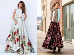 long sun skirt with floral print