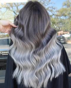 Long Brown to Silver Ombre Hair