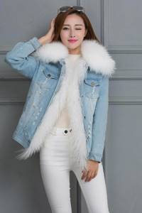 denim jacket with sable fur