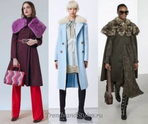 photo of a fashionable women&#39;s coat autumn-winter 2018-2019 with a fur collar