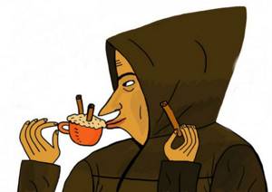 фото монаха капуцына, пьющего напиток капучино