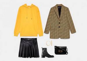 Infographics: outfit based on a leather skirt-pants