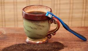 Coffee and toothbrush