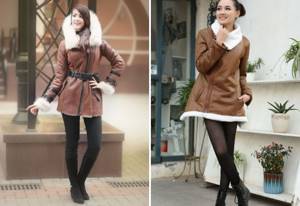 short brown sheepskin coat