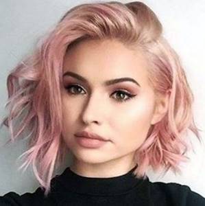 short haircut with golden pink color