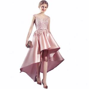 Короткое ассиметричное платье на выпускной розового цвета
