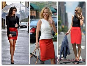 red straight skirt