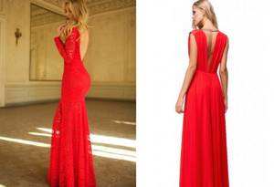 red floor-length dress with an open back