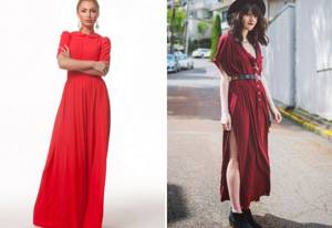 floor-length red chiffon dress