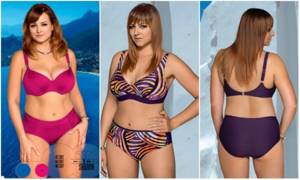 Swimwear for obese women with a belly and a large bust. Tankini models, Milavitsa, closed, separate, with shorts, skirt 