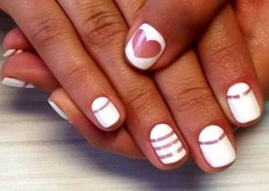 Moon manicure with stripes
