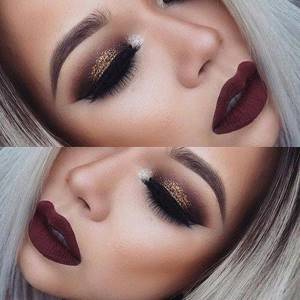 makeup with burgundy lipstick