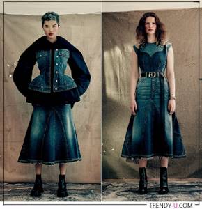 Fashionable denim skirt and vest and denim sundress fall-winter 2021-2022