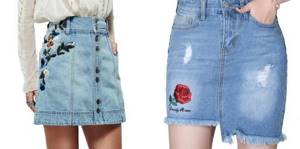 fashionable denim skirt with floral print