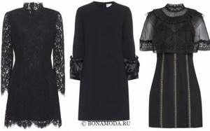 Модные коктейльные платья 2021 - черные короткие с кружевом и рукавами