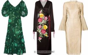 Fashionable cocktail dresses 2021 - green, black and gold below the knee
