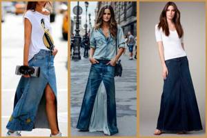Модные образы с джинсовой юбкой макси