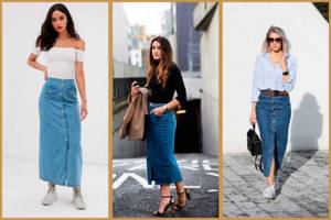 Fashionable looks with a denim maxi skirt