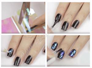 Cutting film to create the effect of broken glass on nails