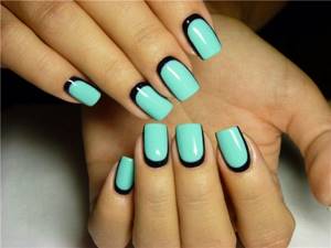 Reverse moon manicure with turquoise polish