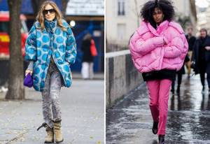looks with a voluminous down jacket