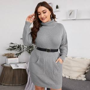 Solid Color Casual Sweater Dress Plus Size