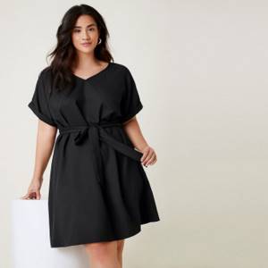 Solid Plus Size Dress with Belt