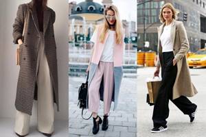 Autumn looks with a coat and wide trousers
