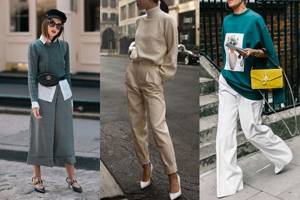 Autumn looks with wide trousers and sweaters