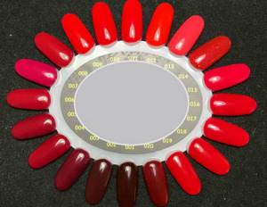 palette of red shades for pedicure
