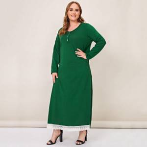 Plus Size Dress with Buttons and Lace Trim