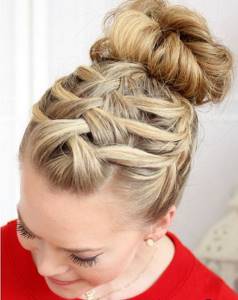 bun hairstyle with braid photo