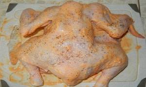 rinse the chicken, coat with marinade