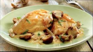 Spicy chicken in sour cream with champignons baked in a bag