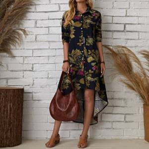 Button Floral Casual Dress