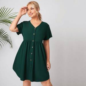 Button Solid Casual Plus Size Dresses