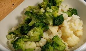 cutting broccoli and cauliflower