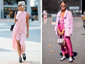 Pink Dress and Sneakers looks