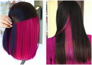 Розовые пряди на темных волосах. Фото, как сделать