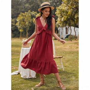 with Bow Solid Boho Dress