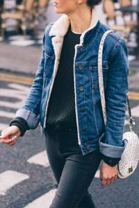 what to wear with a denim jacket with fur