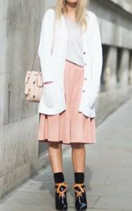 with pink pleated skirt
